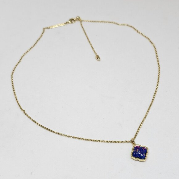 Kendra Scott Mallory Pendant Necklace Indigo Kyocera Opal Stone Gold Plated 19" - Picture 3 of 12